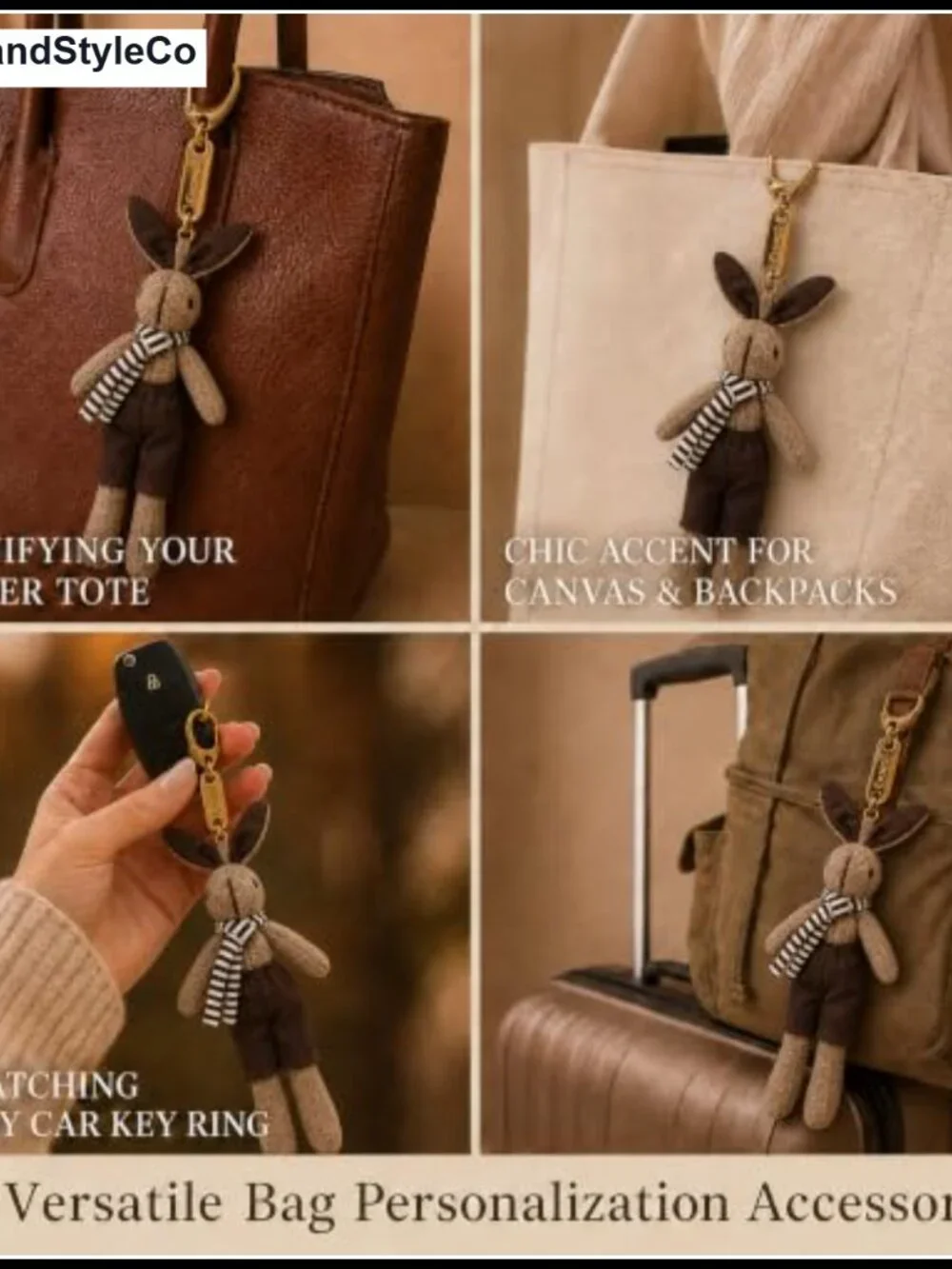 Women's Woven Tweed Bunny Bag Charm Keychain